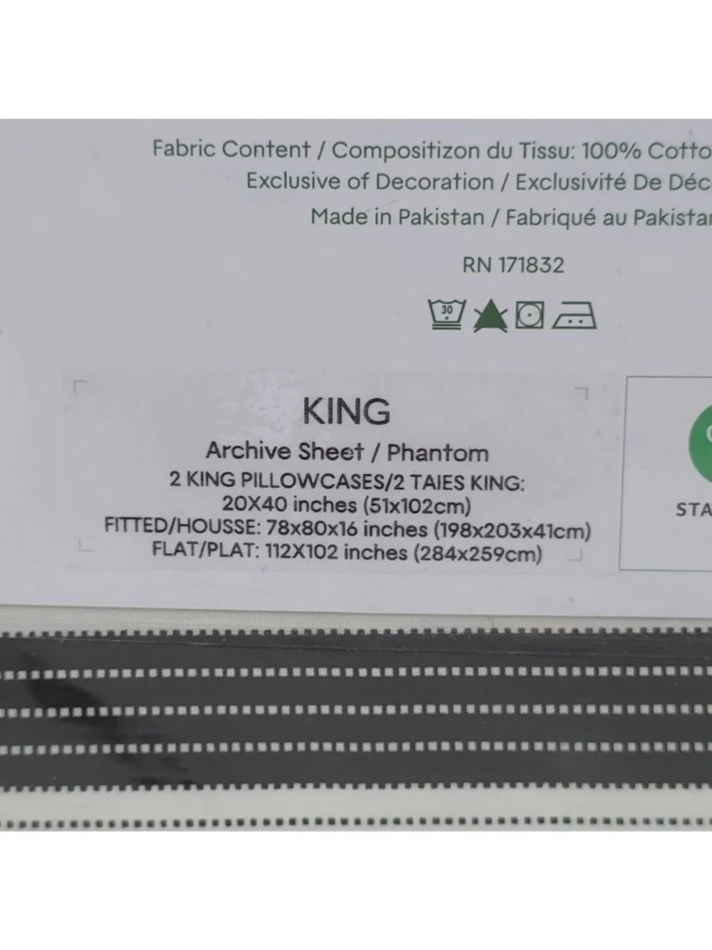Lacoste King 4 Piece Cotton Percale Sheet Set Archive Phantom Stripe Black White